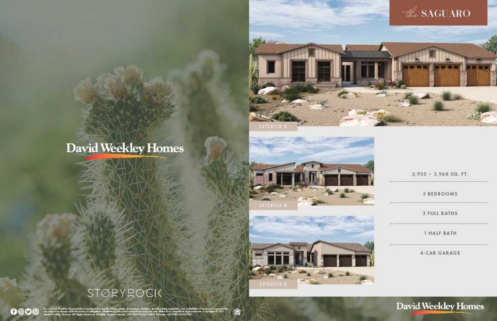 David Weekley Homes brochure with cactus front cover, and homes on the back