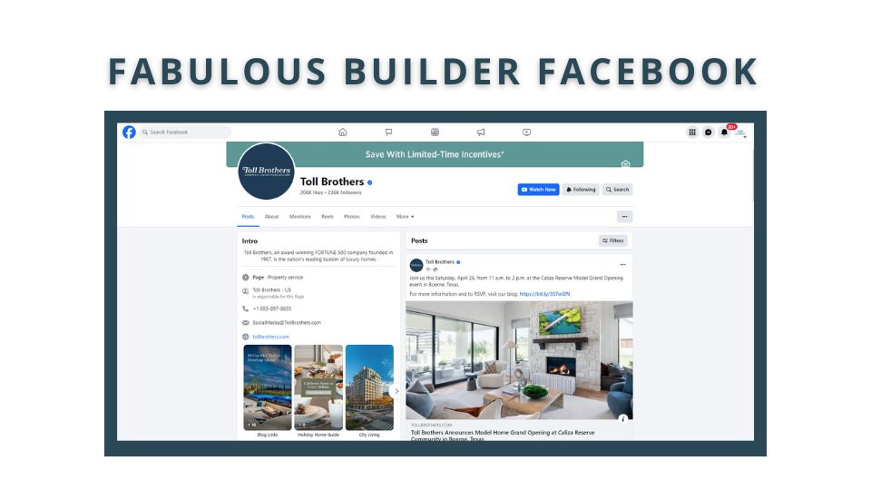 Image of Toll Brothers Facebook page
