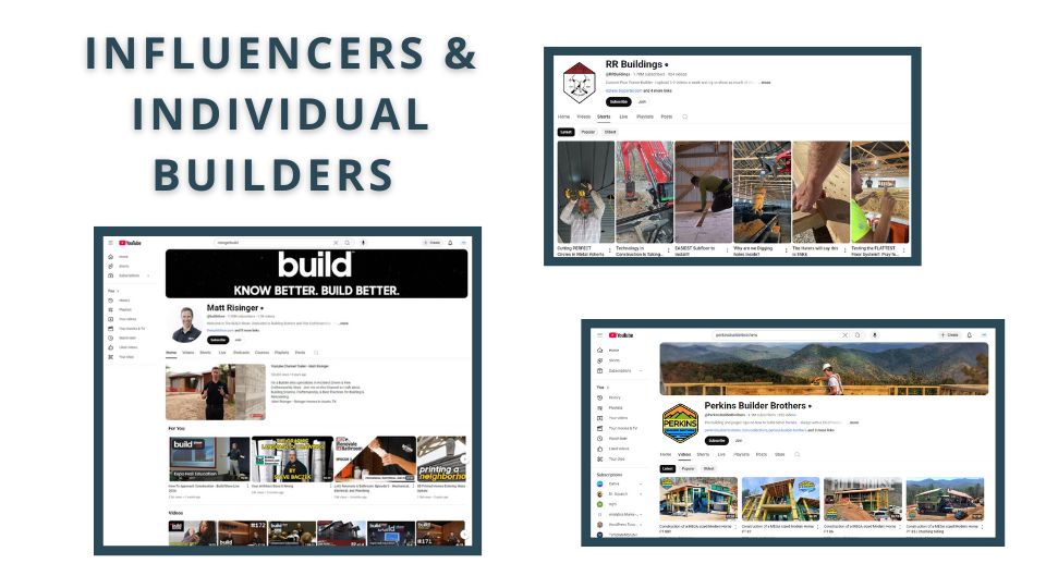 Image of Matt Risinger's, RR Buildings', and Perkings Builder Brother's YouTube accounts