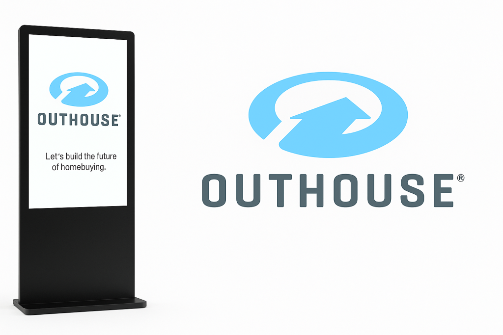 Branded Kiosk Display with Outhouse.net Logo